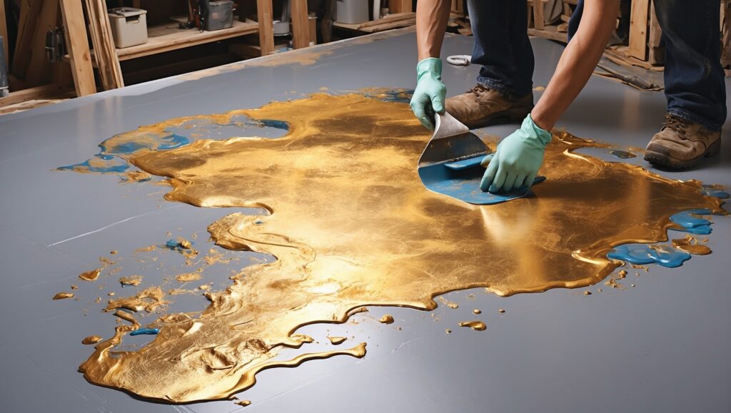 Step-by-step process of applying metallic epoxy resin on a surface