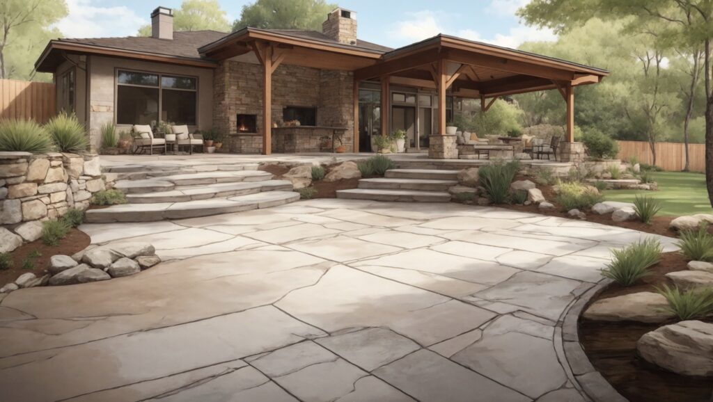 Illustration of maintaining and caring for a coated concrete patio.